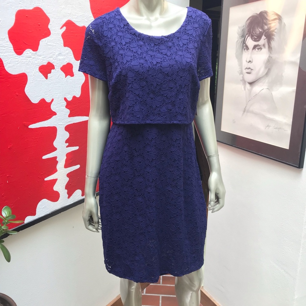 ⚡️Alfani jewel blue navy lace veiled jewels attached dress S